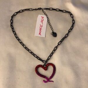 Betsey Johnson Hematite Tone Midnight Garden Snake Heart Pendant Necklace NWT